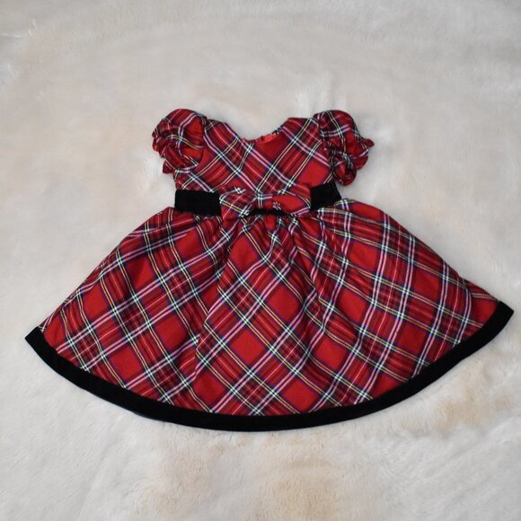 Little Girls  Holiday Dress Plaid Red and Black Short Sleeve Party Gown - Picture 1 of 8